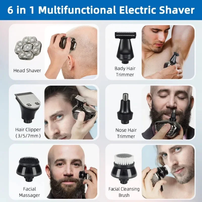 4D Head Shavers for Bald Men, Upgraded 9 Floating Heads 6-in-1 Rechargeable Waterproof Wet Dry Bald Head Shavers for Men - Empire P.E