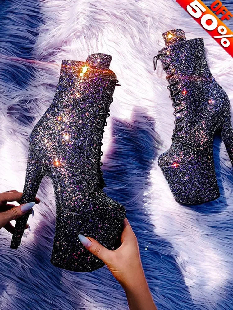 exotic ultra-high heel nightclub sexy Lace-up 20cm pole dance boots - Empire P.E