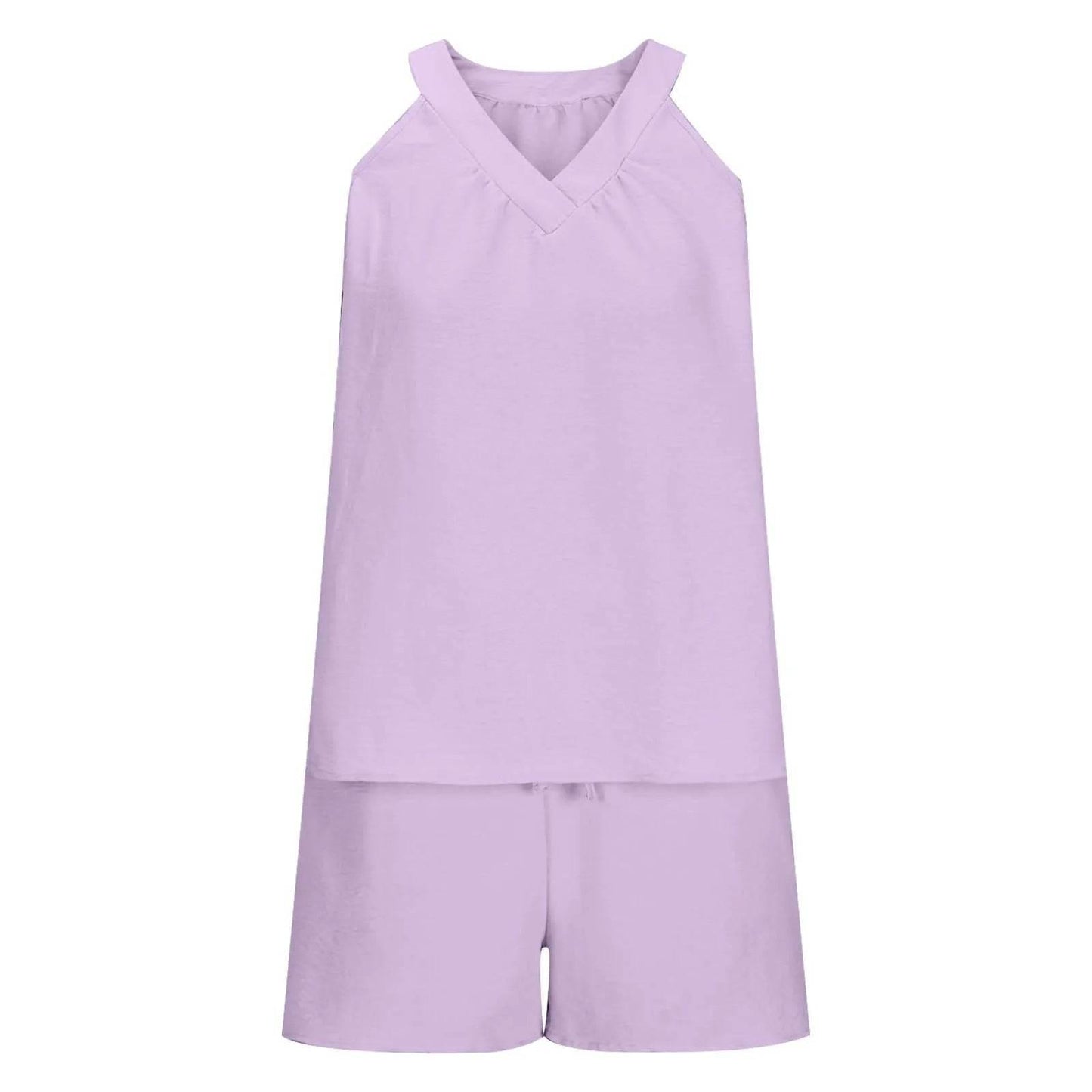 Women'S Summer Casual Suit New Urban Casual Women'S Solid Color Sleeveless Vest Elastic Shorts Home Clothes Two-Piece Set - Empire P.E
