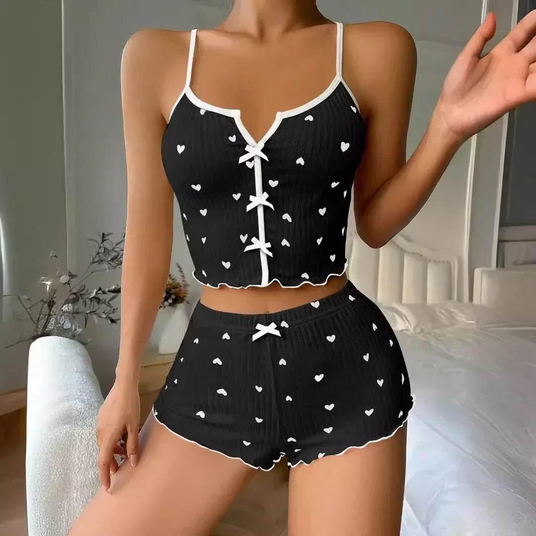 Sleepwear Women Heart Print Soft Ribbed Fabric - Empire P.E