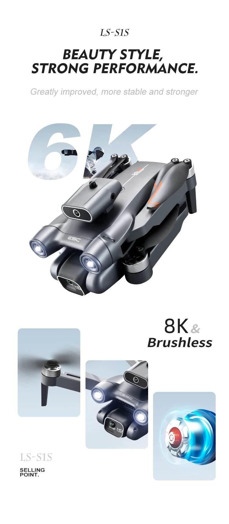 New S1S Mini Drone Caméra 8K Professional Brushless Motor Dron Obstacle Avoidance HD Dual Camera Foldable Quadcopter Toys - Empire P.E