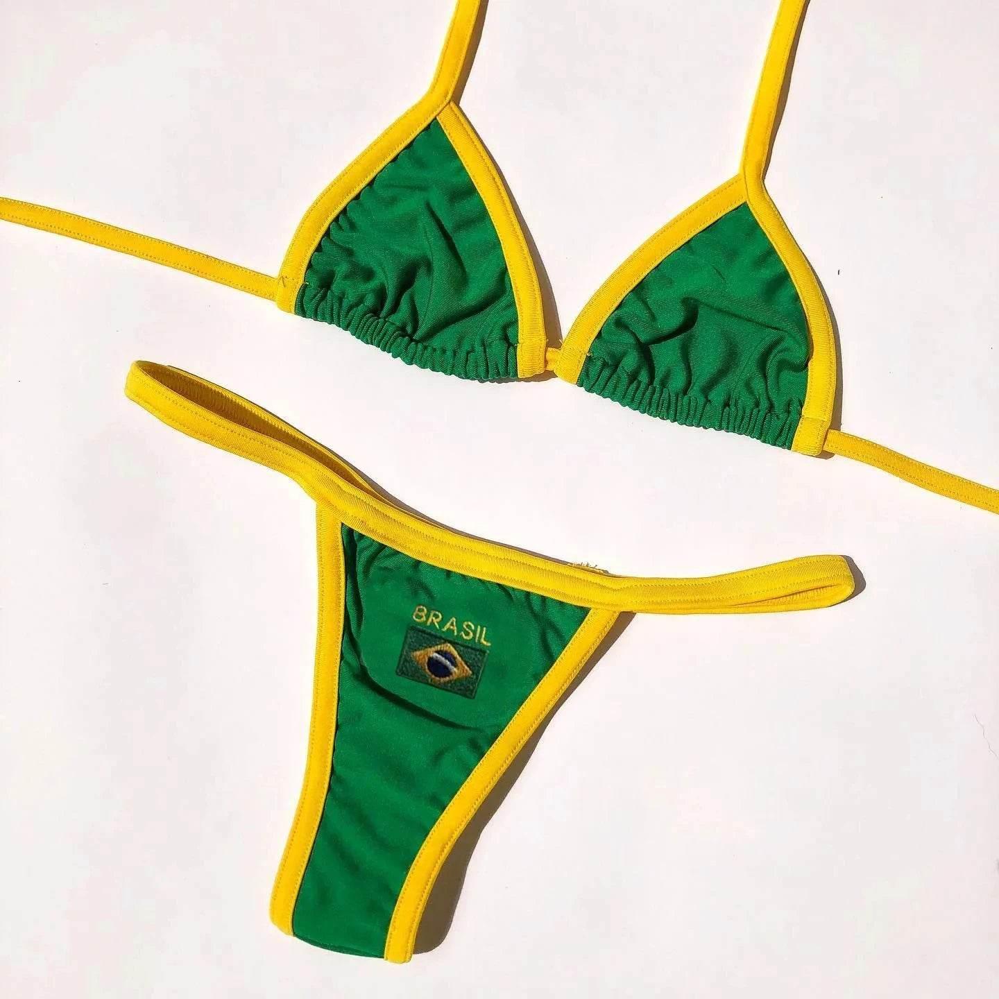Jamaican flag comparison split bikini set 2024 sexy women's swimsuit patch swimsuit hot suit summer beachwear green and yellow - Empire P.E