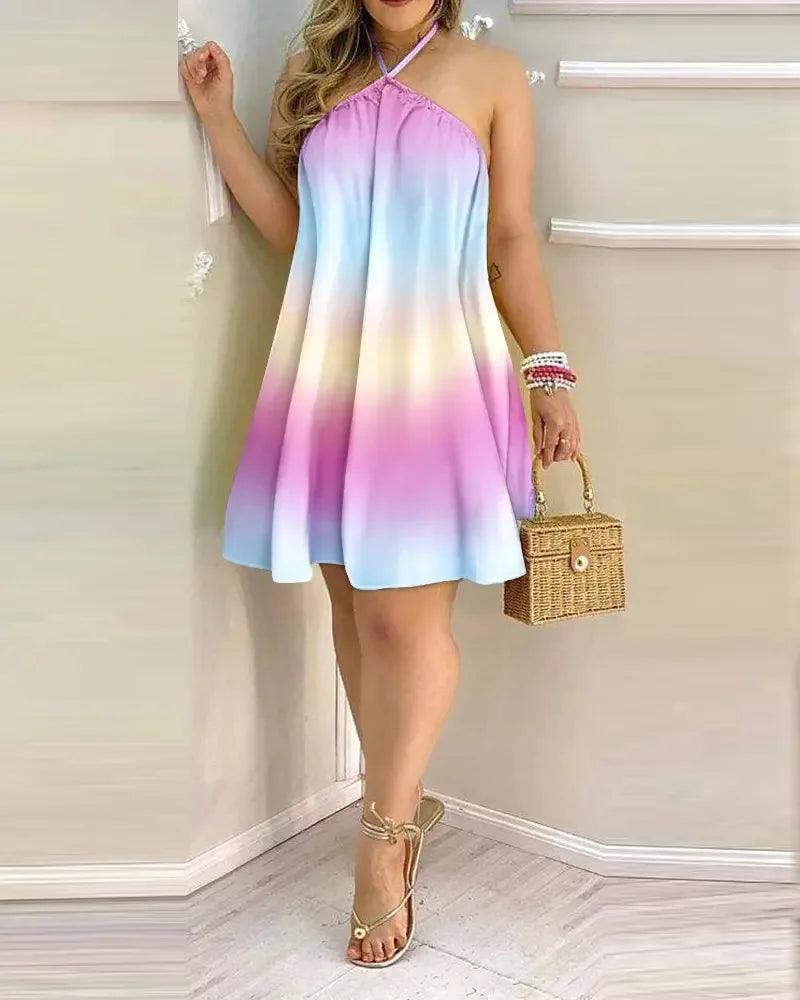 Floral Print Halter Neck Dress Boho Backless Halter Dress For Spring Summer Women's Clothing - Empire P.E