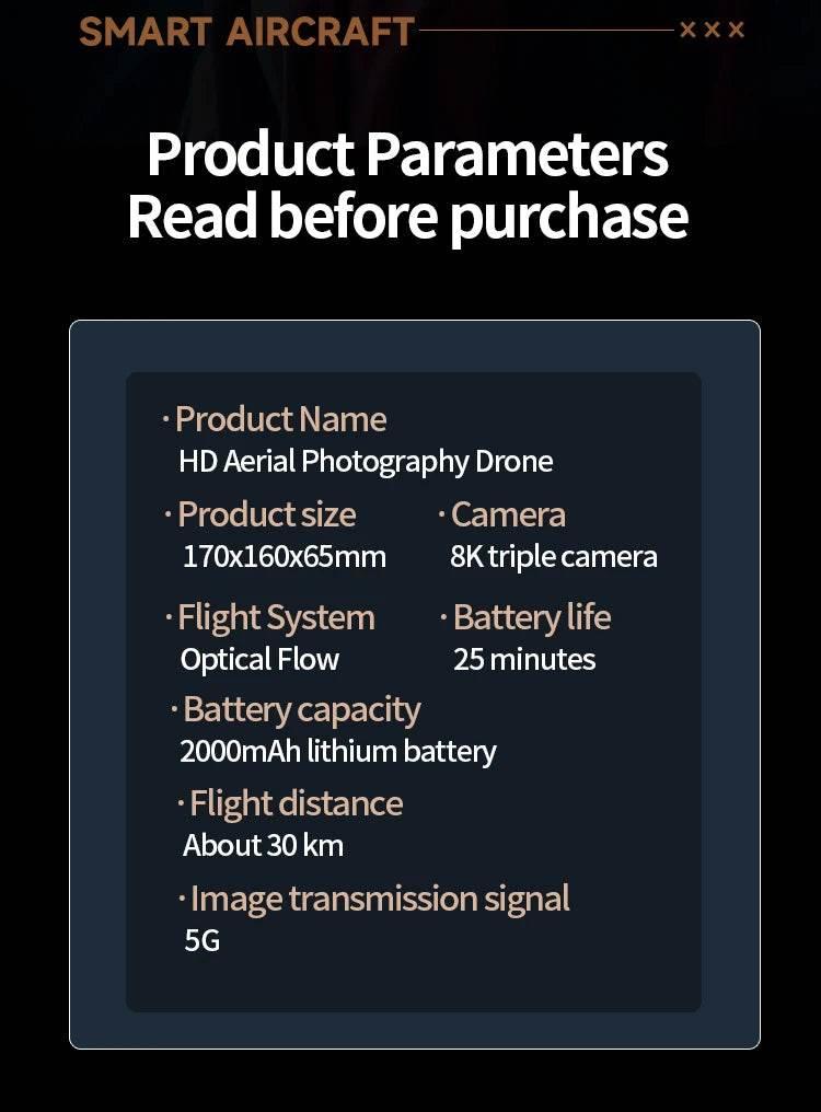 2024 New M5 Drone 8K Professional Triple Camera Brushless Motor Optical Flow Positioning Foldable Quadcopter RC Dron Toys Gifts - Empire P.E