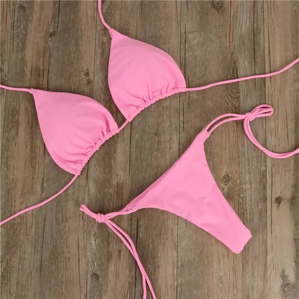 Fashion Solid Color Sexy G-string Thong Backless Split Bathing Suit - Empire P.E