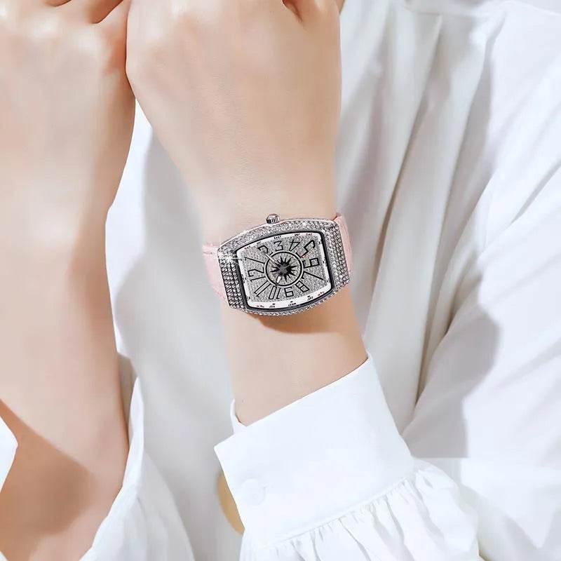 The Tonneau Minimalist Waterproof Women Ultra Thin Watches Leather Band Fashion Diamond-encrusted Quartz Watch Relogio Feminina - Empire P.E