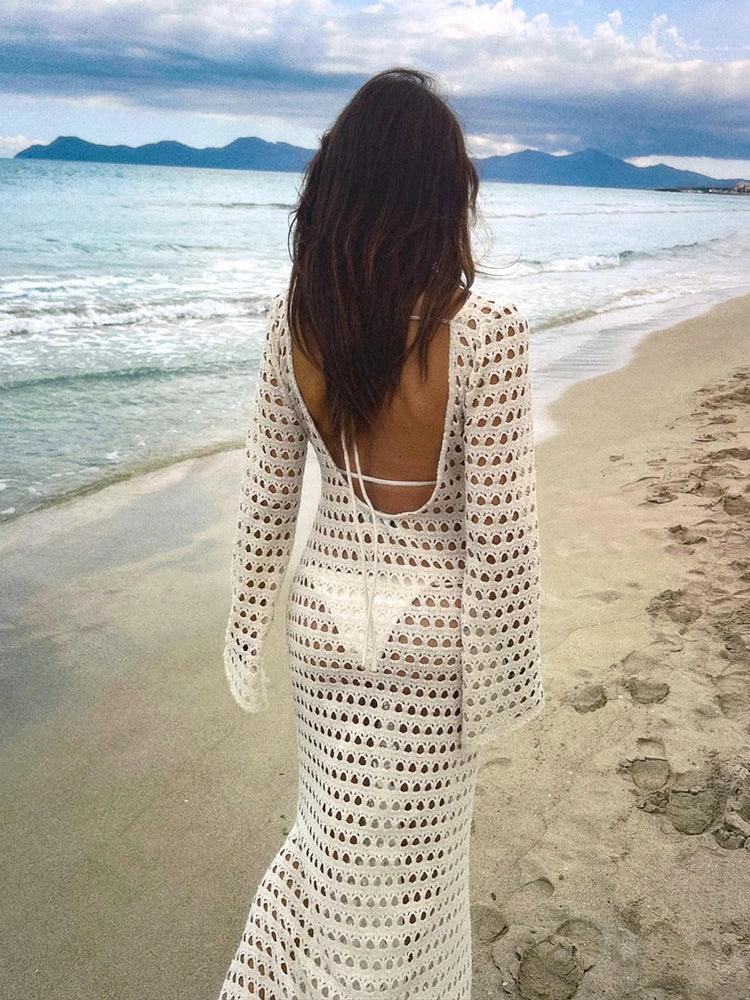 Sexy Knit Mesh Backless Beach Maxi Dress 2025