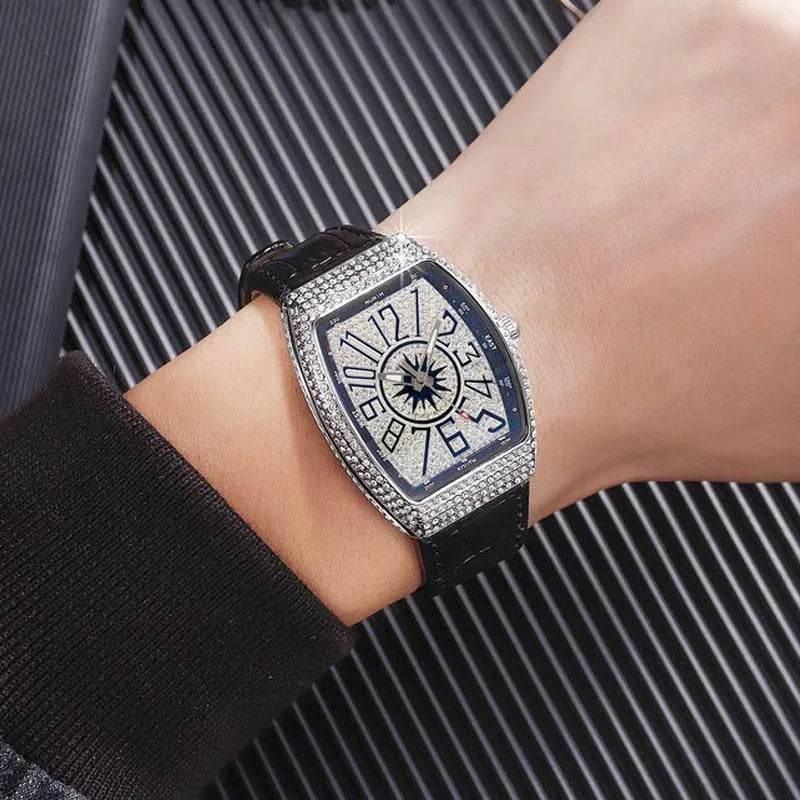 The Tonneau Minimalist Waterproof Women Ultra Thin Watches Leather Band Fashion Diamond-encrusted Quartz Watch Relogio Feminina - Empire P.E