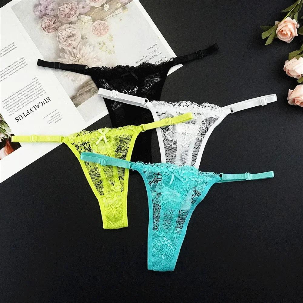 Sexy G String 4 Pcs Mix Adjustable Hollow Out Lace Thongs for Women - Empire P.E