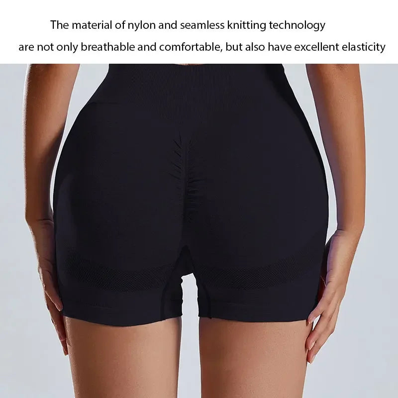 Yoga Basic 4pcs Marled Knit Scrunch Butt Wideband Waist Seamless Sports Shorts - Empire P.E