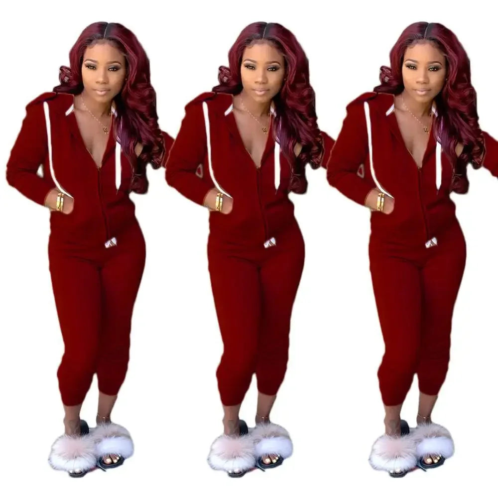 2 Pieces Set Women Fall Hot Style Pure Color Fleece two piece set - Empire P.E