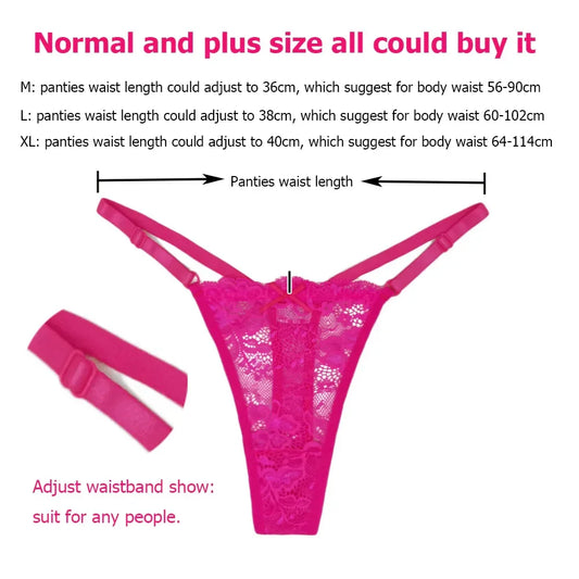 5 PCS/Set Adjust Waistband Sexy Lace Thongs Women Solid Color - Empire P.E