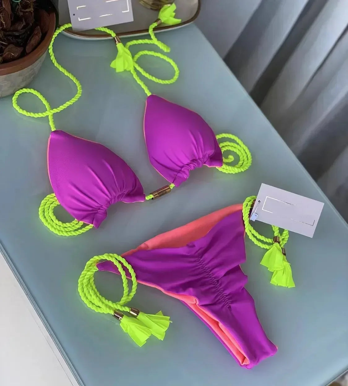 New Women Bikini Backless Rope Triangle Swimsuit Multicolor - Empire P.E