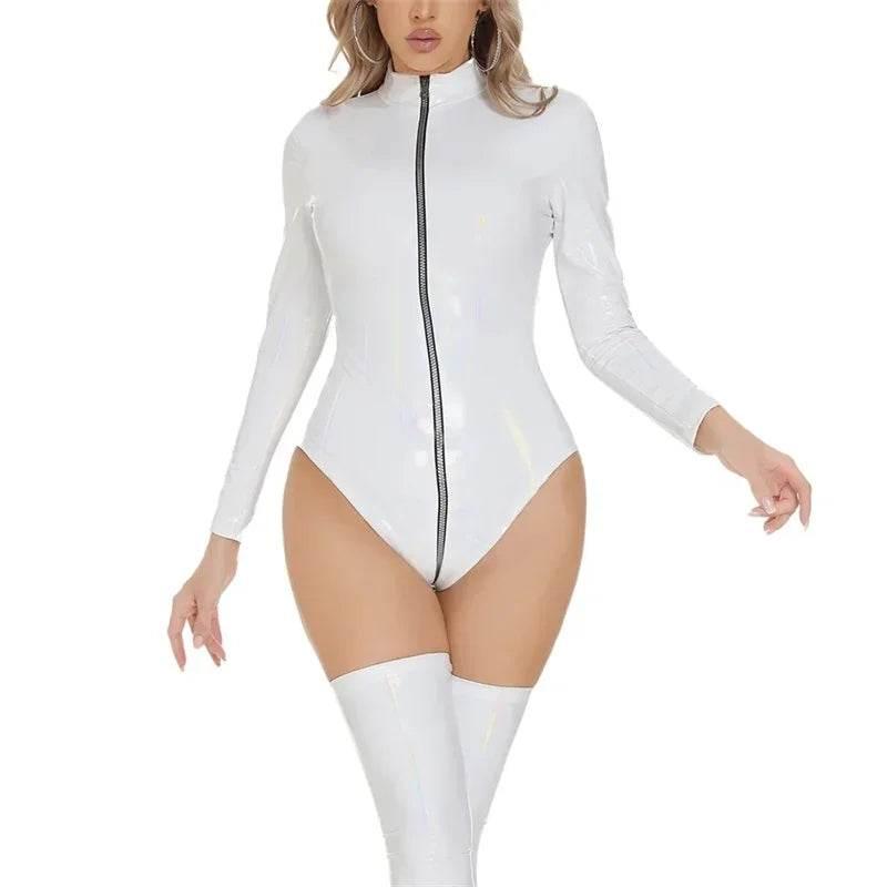 Women Sexy Party Skinny Patent Leather Bodysuit - Empire P.E