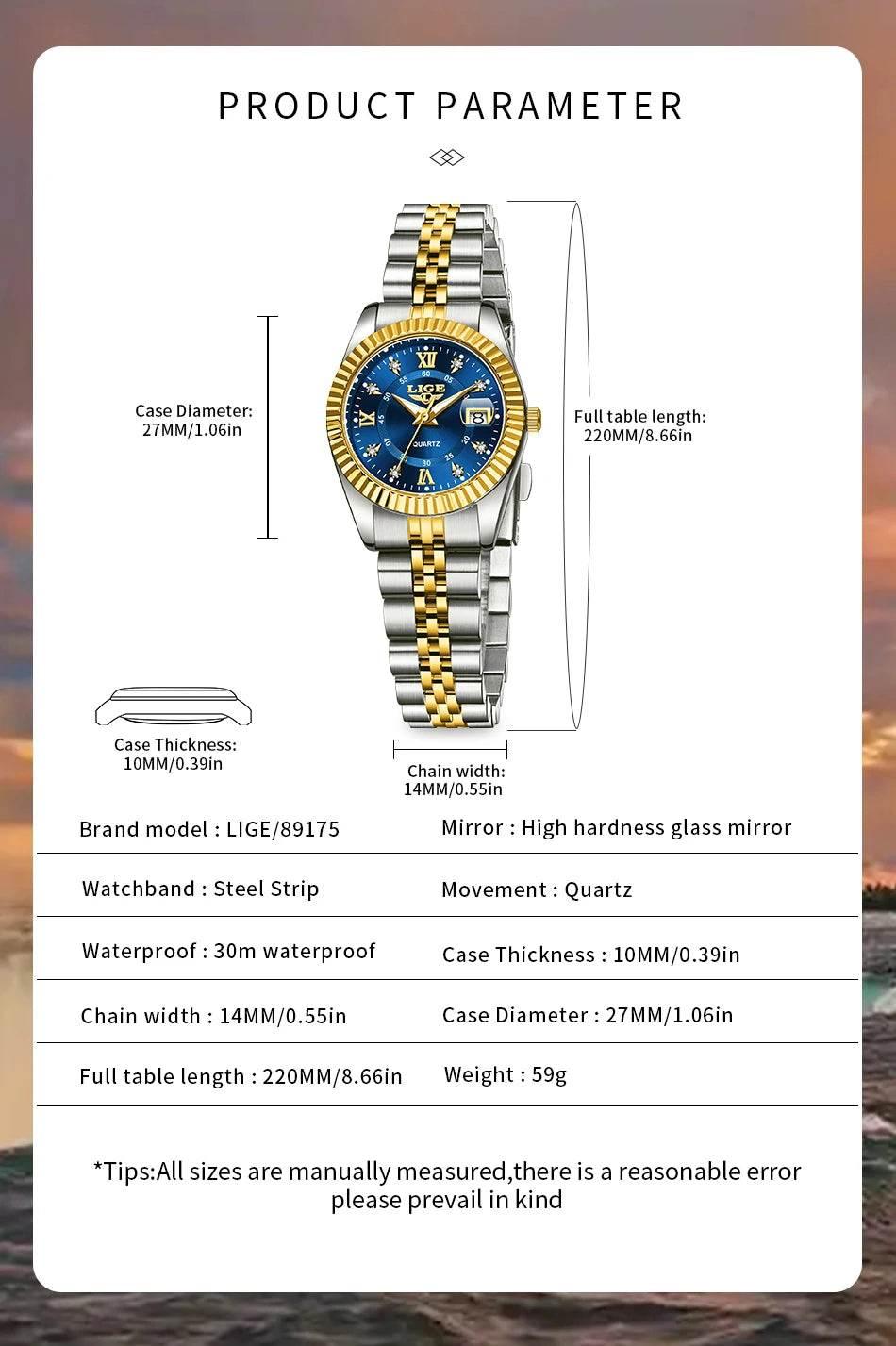 LIGE Top Luxury Watches For Women Vintage Fashion Ladies Watch Waterproof Date Stainless Quartz Wristwatches Reloj Mujer 2025 - Empire P.E