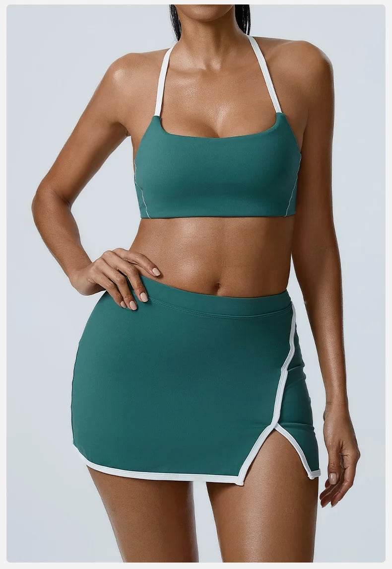 Yoga Women Workout Bra and Shorts Two Piece Patchwork Open Back Elastic Fitness Yoga Outfit Sport Set Women - Empire P.E