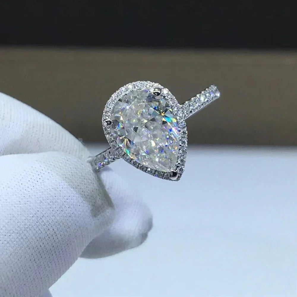 1ct 2ct Pear Cut D Color Moissanite Rings for Women 925 Sterling Silver - Empire P.E