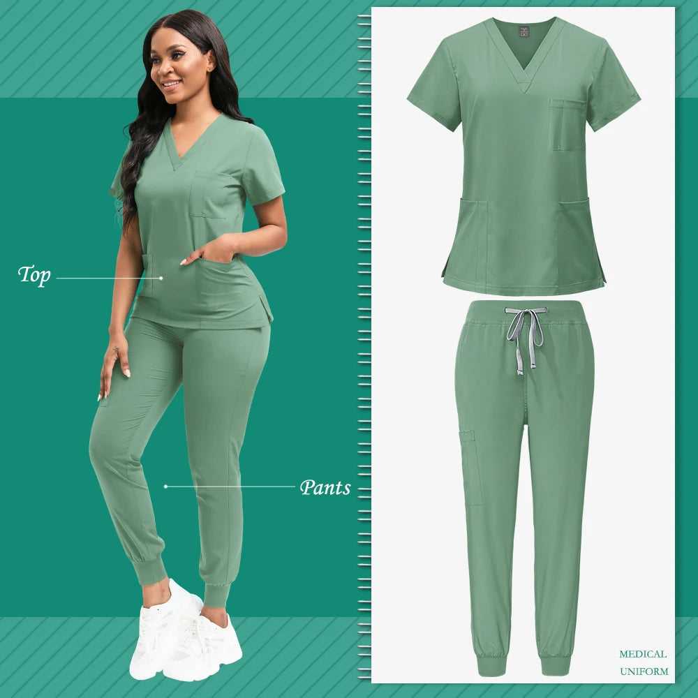 Women's Nursing Scrub Top Pants Medical Suit - Empire P.E