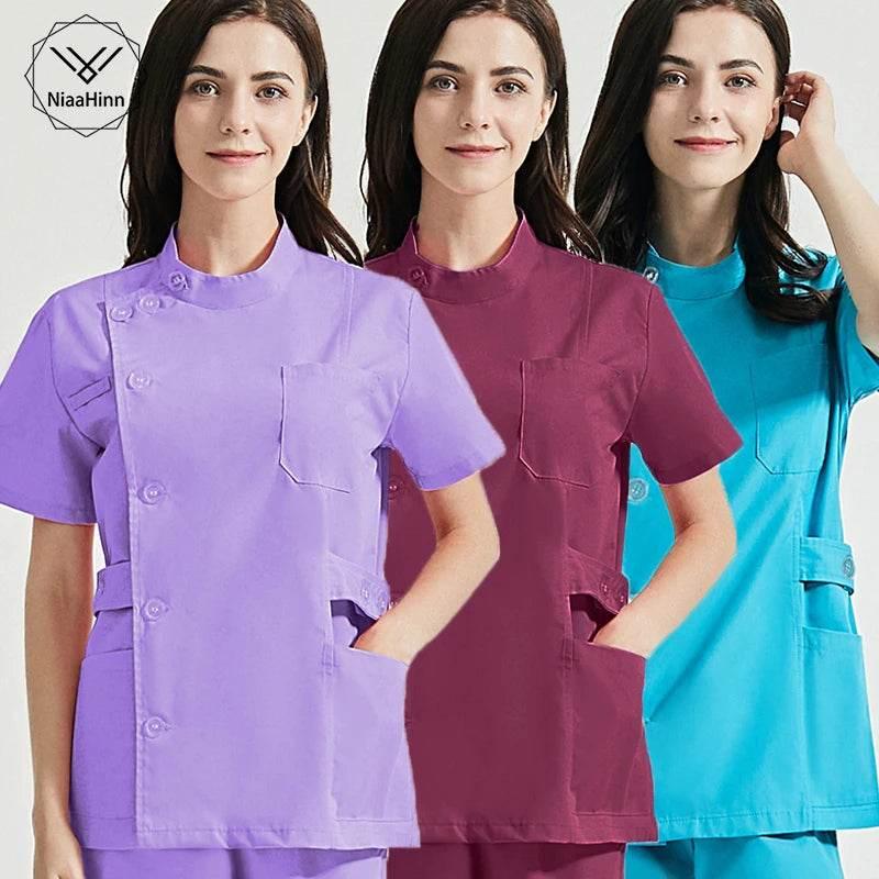 Niaahinn Health Services Scrubs Set Uniforms V-Neck Beauty Salon Work Uniform Women Sets Pet Grooming Institution Scrubs Coat - Empire P.E