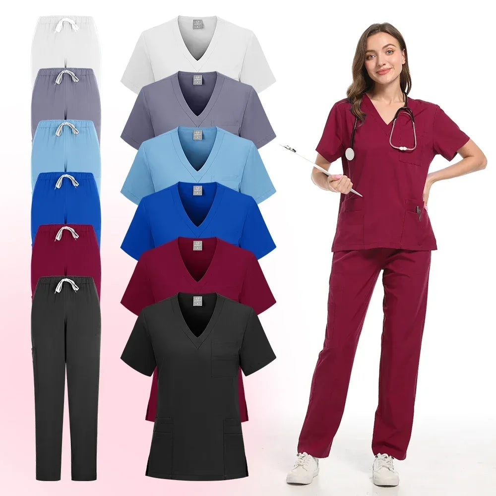 New Nurse Uniforms Elatic Solid Tops Pants Scrub - Empire P.E