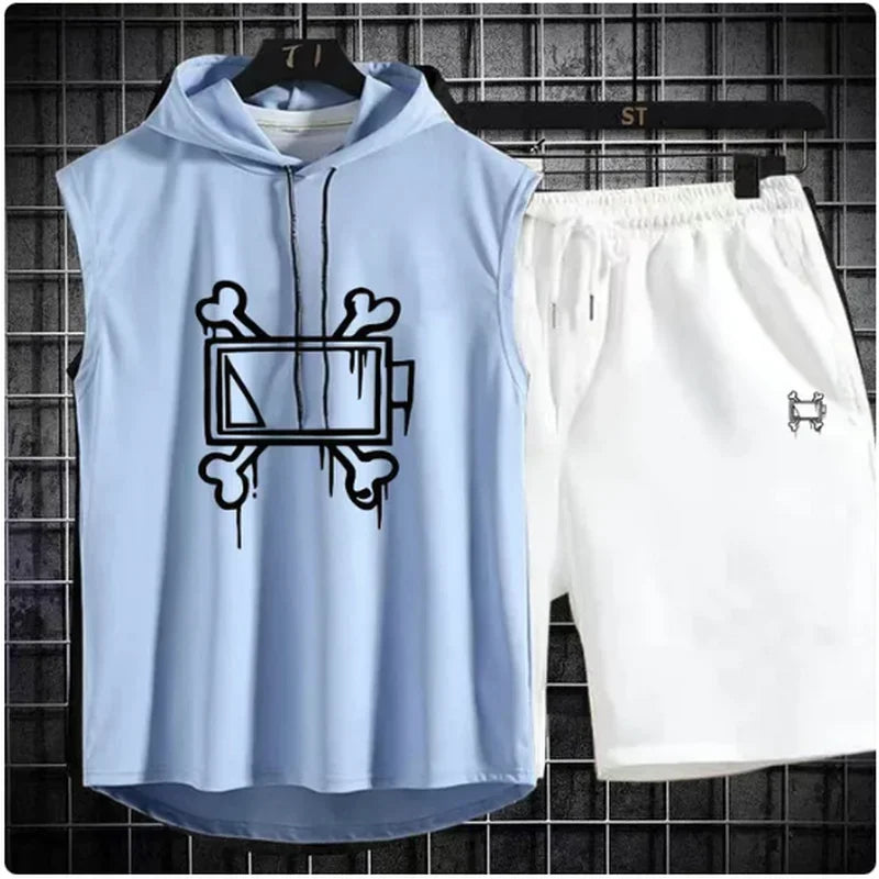 Men's track suit summer sportswear two-piece t-shirt shorts