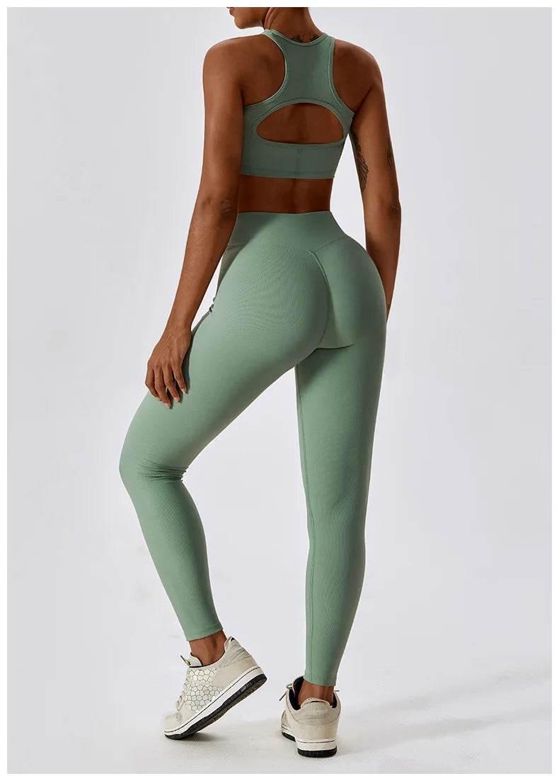 2PCS Seamless Yoga Set Gym Clothes Sportswear Yoga Suits For Women Fitness Rib Tracksuits Sports Bra Gym Leggings Sports Suits - Empire P.E