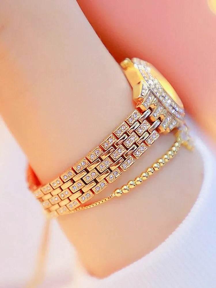 2pcs Fashionable Diamond Studded Real Nail Scale Alloy Set Quartz Bracelet Watch FOR WOMEN'S Watches - Empire P.E