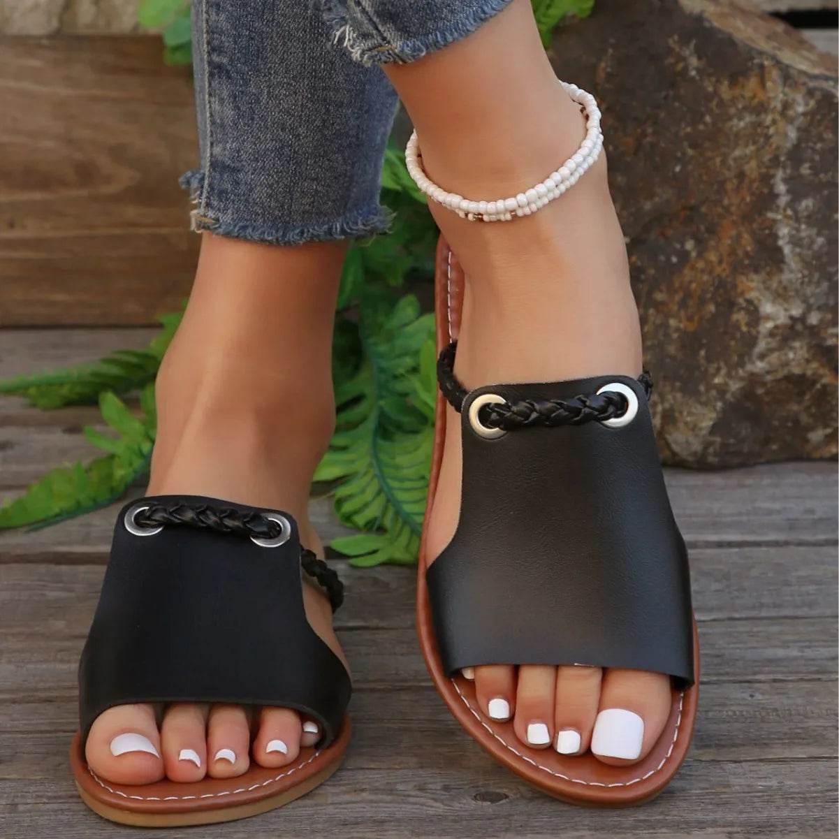 2024 New Women's Shoes Square Head Cross Flat Summer Sandals Simple Flip-flops Women Wear Slippers Beach Slippers - Empire P.E