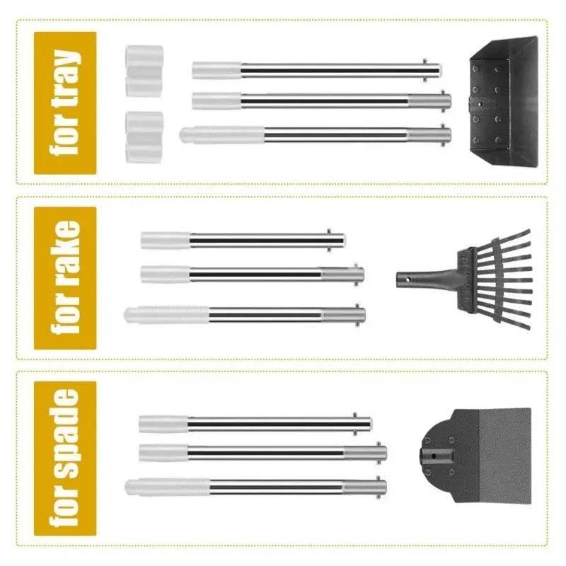 2/3Pcs Pet Pooper Scooper Set with Long Handle Multifunctional Metal Tray Rake Spade Dog Poop Picker For Pet Waste Removal - Empire P.E