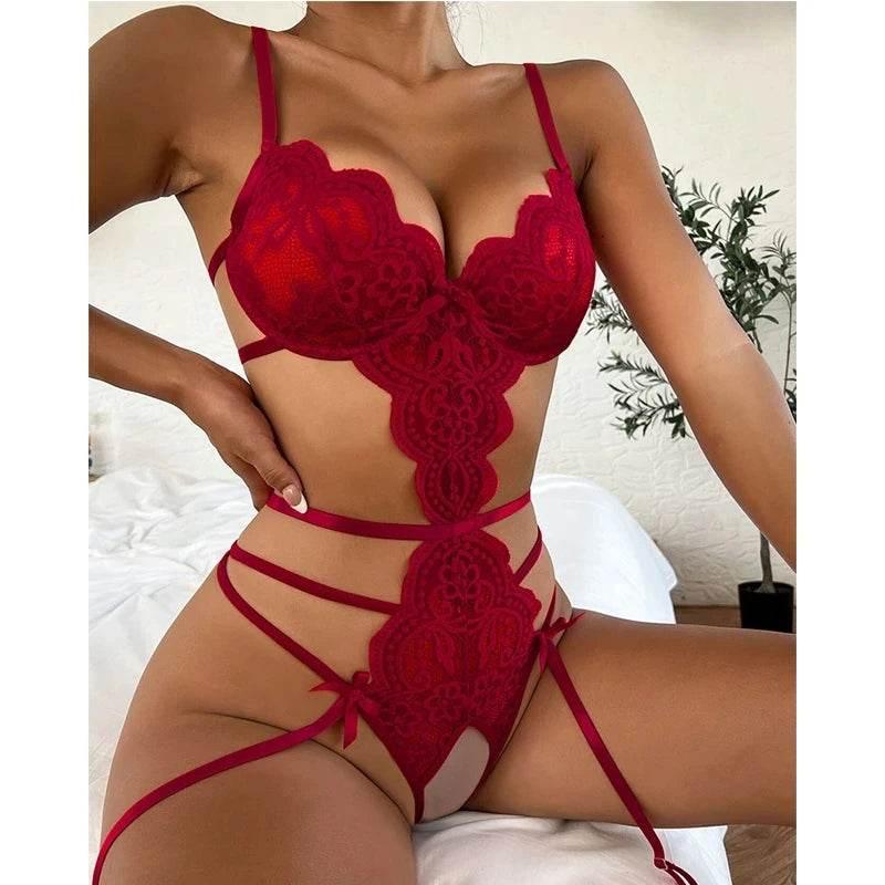 Woman Open Crotch Lingerie Babydoll Lace One-piece - Empire P.E