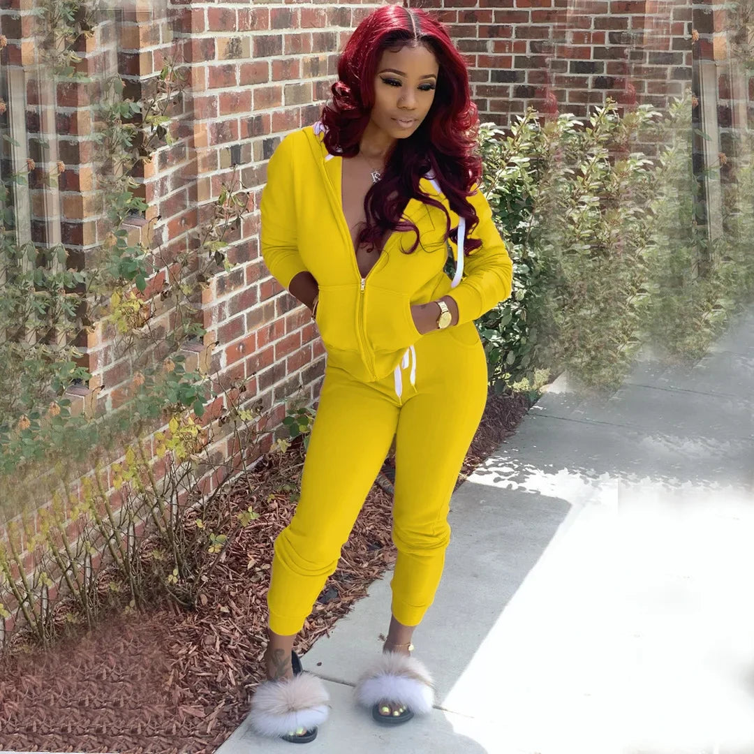 2 Pieces Set Women Fall Hot Style Pure Color Fleece two piece set - Empire P.E