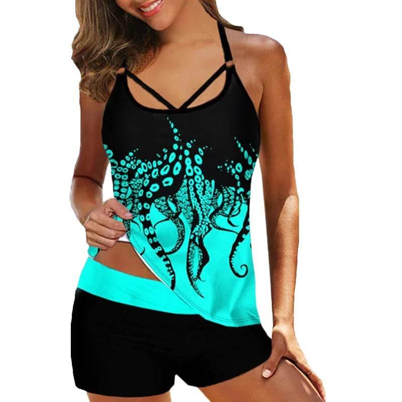 Leaf Printed Swimsuit Women Sexy Strap Cross Backless Plus Size S-8XL - Empire P.E