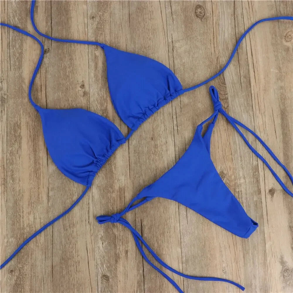 Fashion Solid Color Sexy G-string Thong Backless Split Bathing Suit - Empire P.E