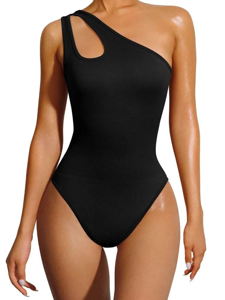 Women's Yoga Bodysuit Sleeveless Solid Color Sexy Fitness Workout Breathable One Shoulder Sport Tight Jumpsuit - Empire P.E