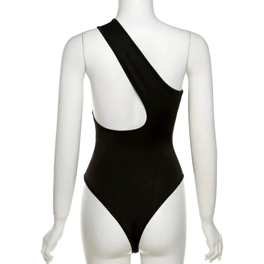 Black Bodysuit One Shoulder Bodycon Sexy Women Cut Out Ladies Overalls Tops Body Femme Bodysuits Summer Woman Clothes - Empire P.E