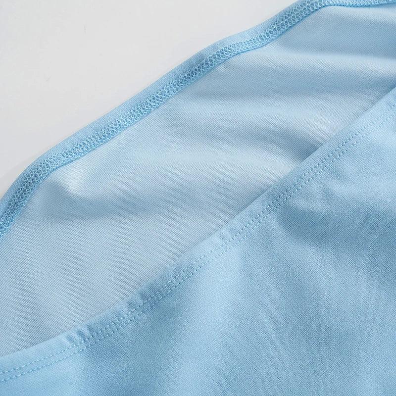 CUTENOVA Women Soft Tender Slight Blue Strapless Wrap Hipster Mini Pleated Dress Pullover Sexy Charm Outfits Girls Dating Wear - Empire P.E