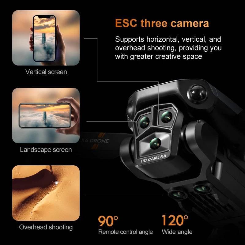 New light Flow professional UAV K6 MAX 4K HD three camera - Empire P.E