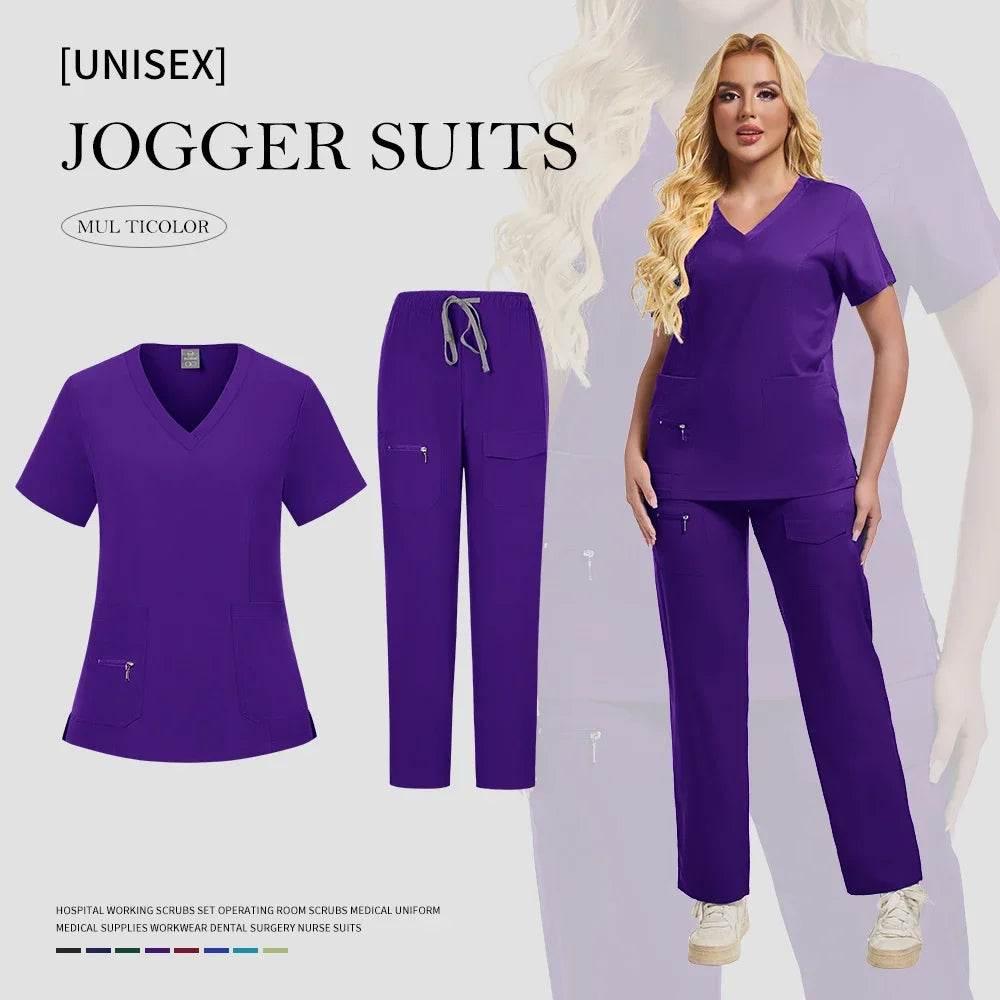 Workwear Nursing Women Scrubs Pants Elastic Wholesale Working Uniform Women Short Sleeve Neck Tops Dental Hospital Scrubs Suits - Empire P.E
