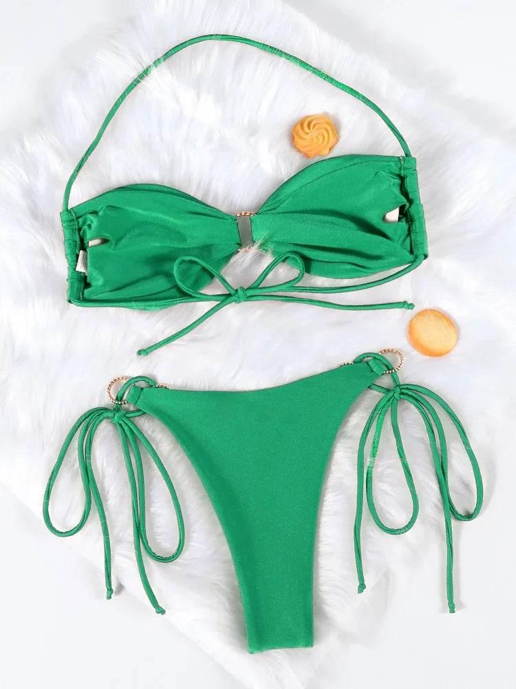 Solid Color Bikinis Push Up Swimwear Women Halter Bikini Set - Empire P.E