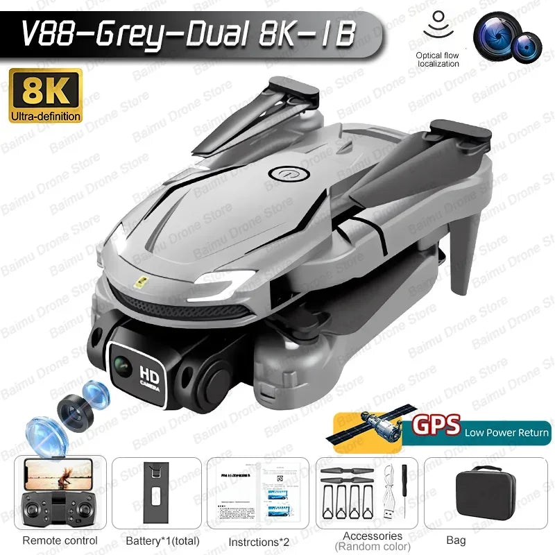 V888 Brushless Drone 8K Professional HD Triple Camera - Empire P.E