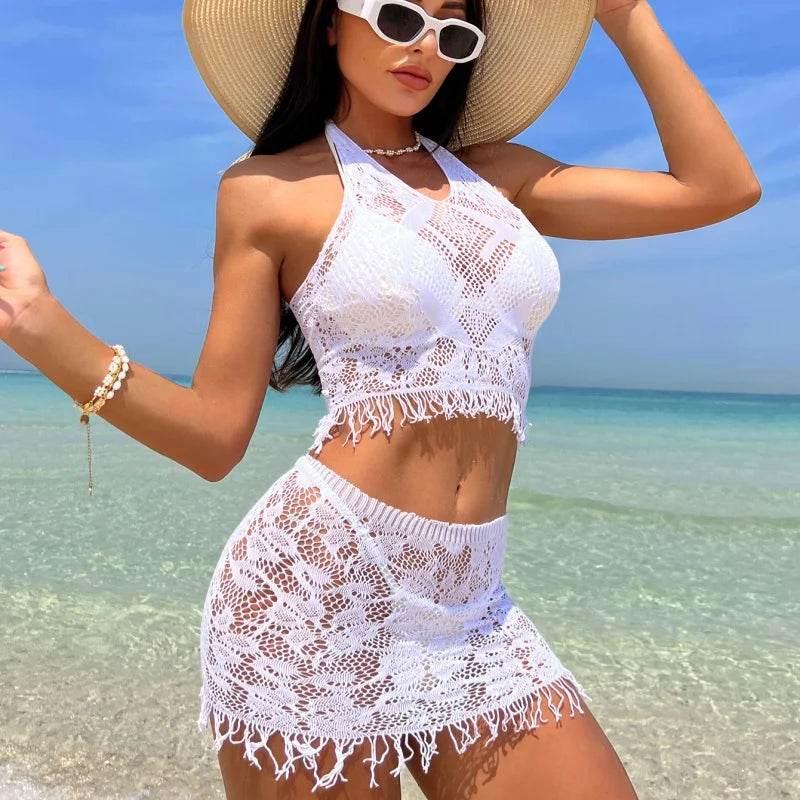 2PCS Sexy Women Fishnet Cover Ups Hollow Swimwear - Empire P.E