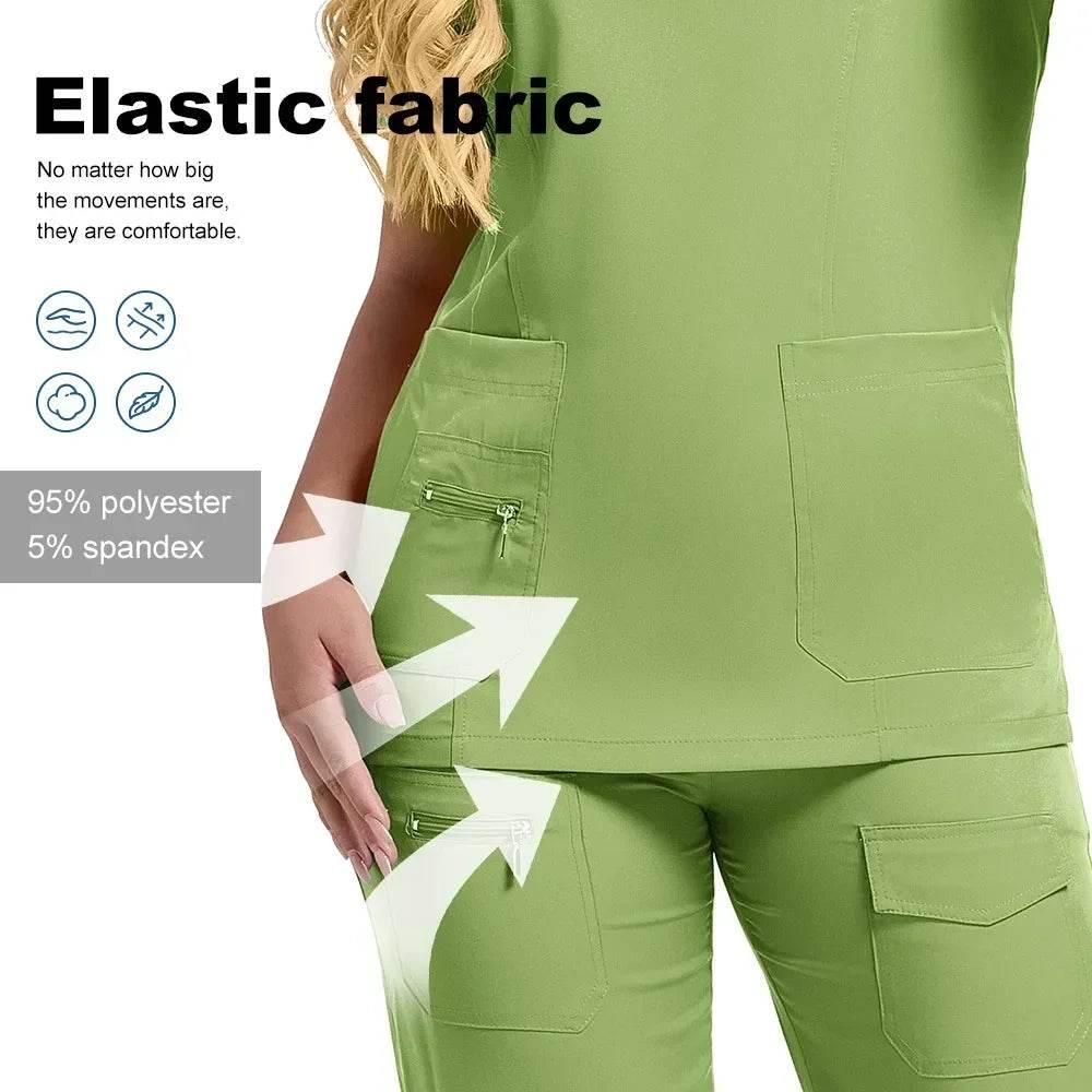Workwear Nursing Women Scrubs Pants Elastic Wholesale Working Uniform Women Short Sleeve Neck Tops Dental Hospital Scrubs Suits - Empire P.E