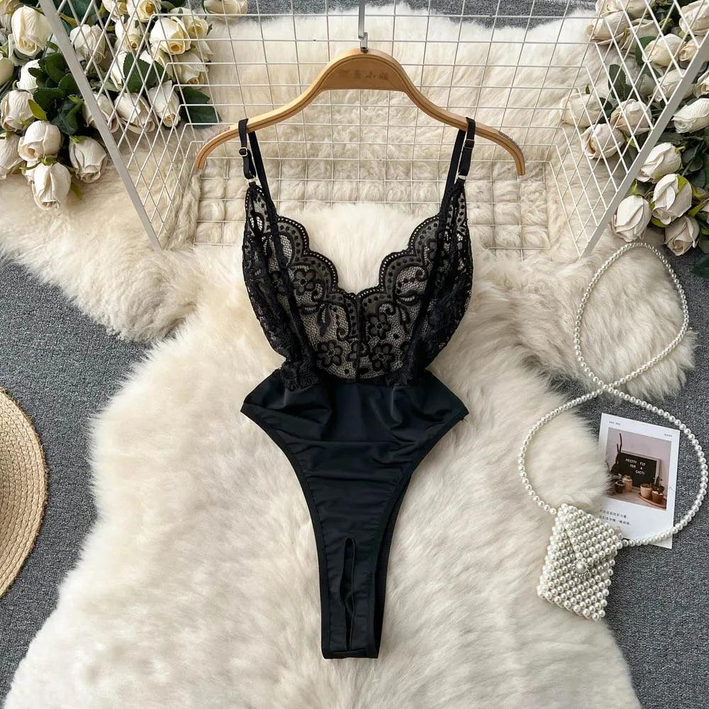 Hollow Out Cosplay Lingerie Lace Backless Jumpsuit - Empire P.E