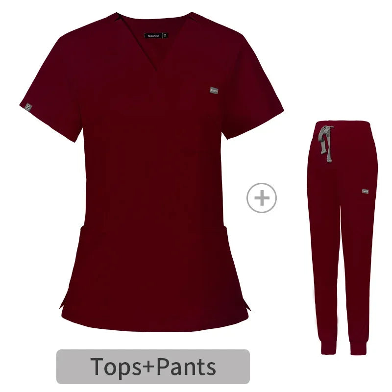Multicolor Scrubs Uniform Short Sleeve Tops+Pants Set - Empire P.E