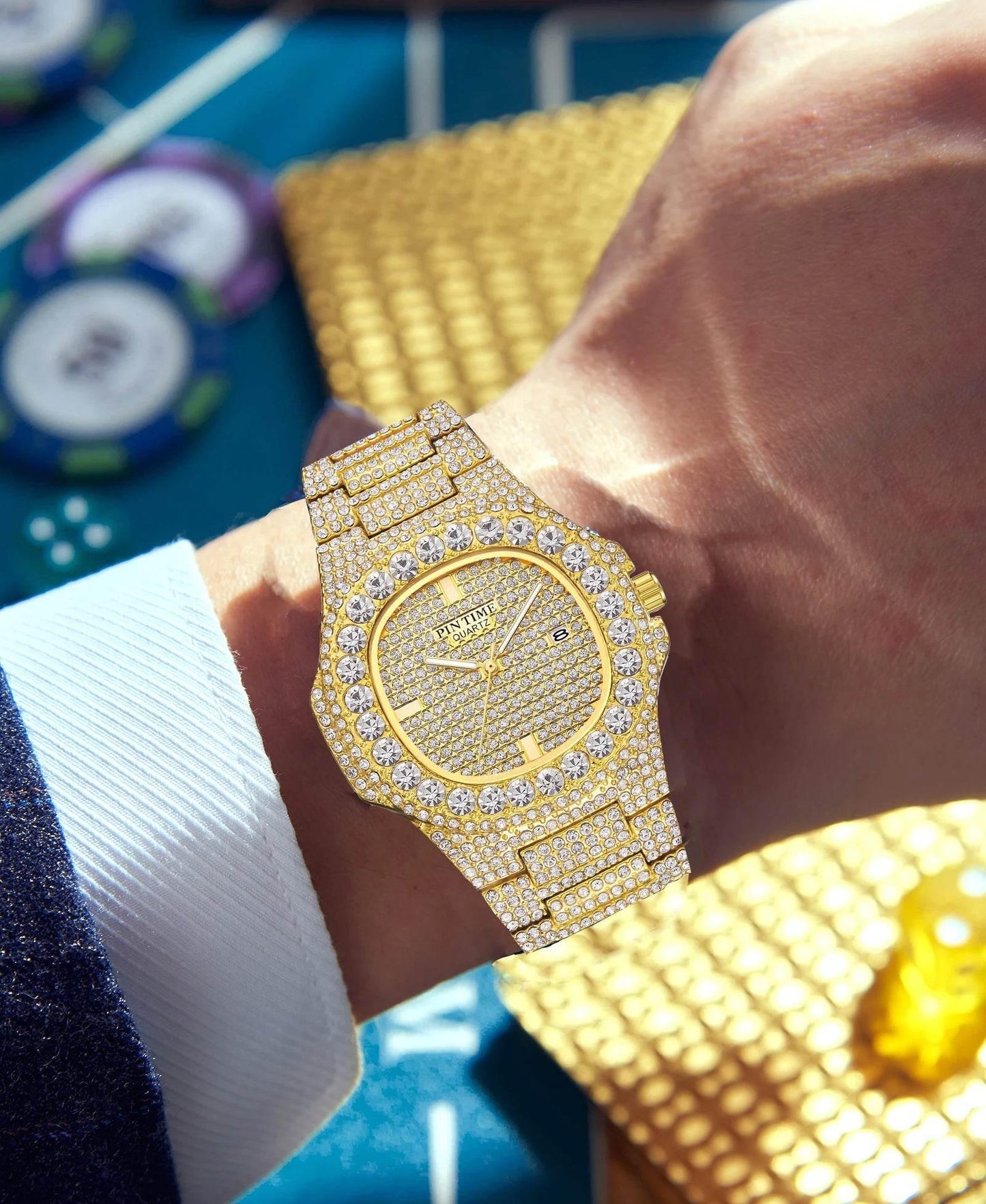 Wholesale Men Women Diamond Iced Out Watch Stainless Steel Big Crystal Stone Quartz Wristwatches for Mens Full Paved - Empire P.E