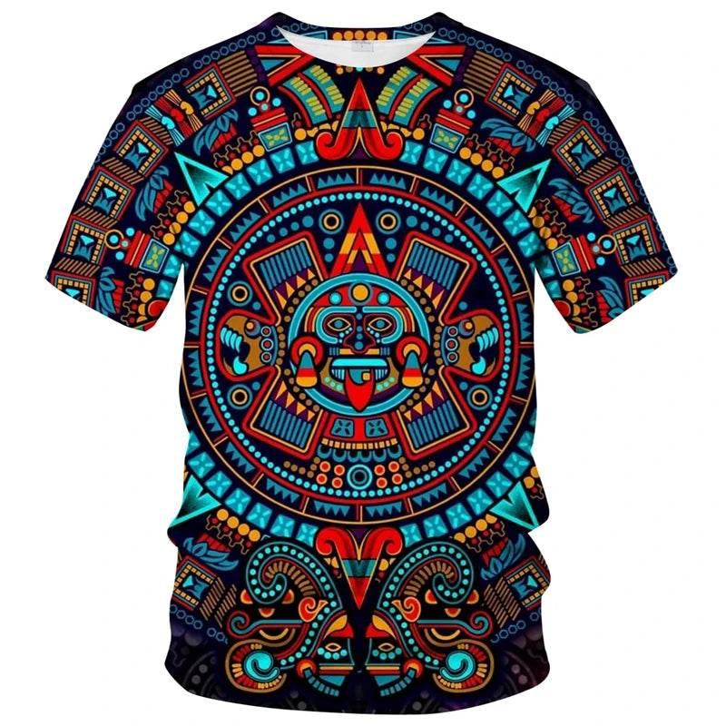 Retro Mexico Aztec Totem T-Shirt For Men Summer 3d Print Short Sleeve Tees Tops Mayan Culture Theme T Shirts Male Clothes - Empire P.E