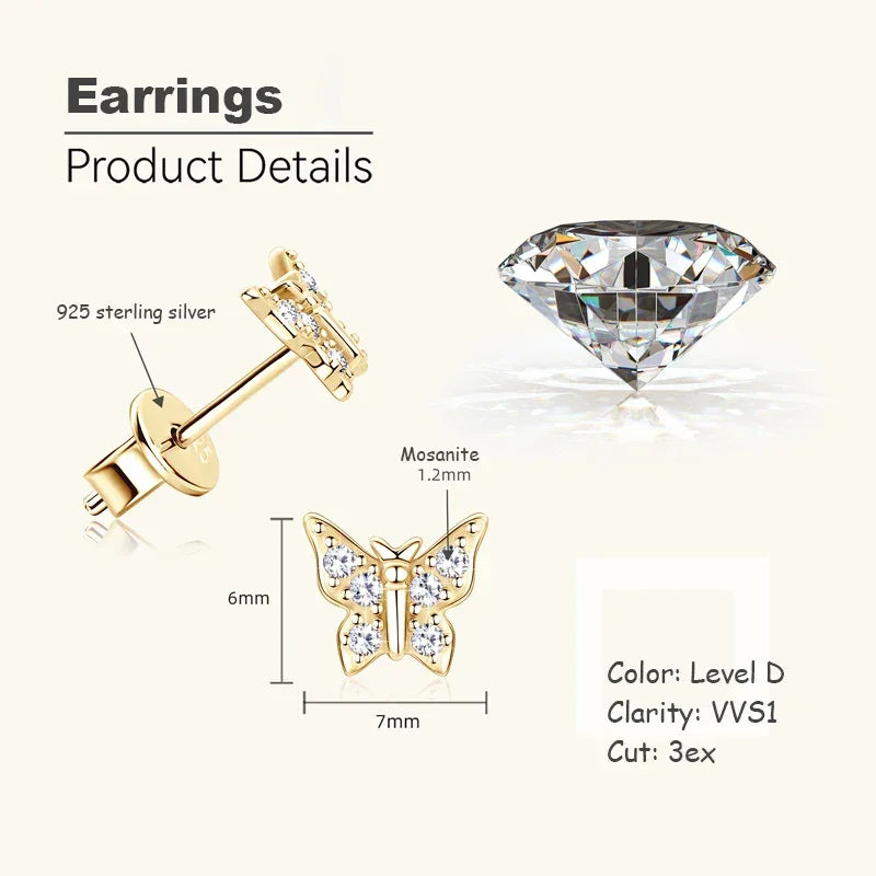 925 Sterling Silver Moissanite Butterfly Earrings - Empire P.E