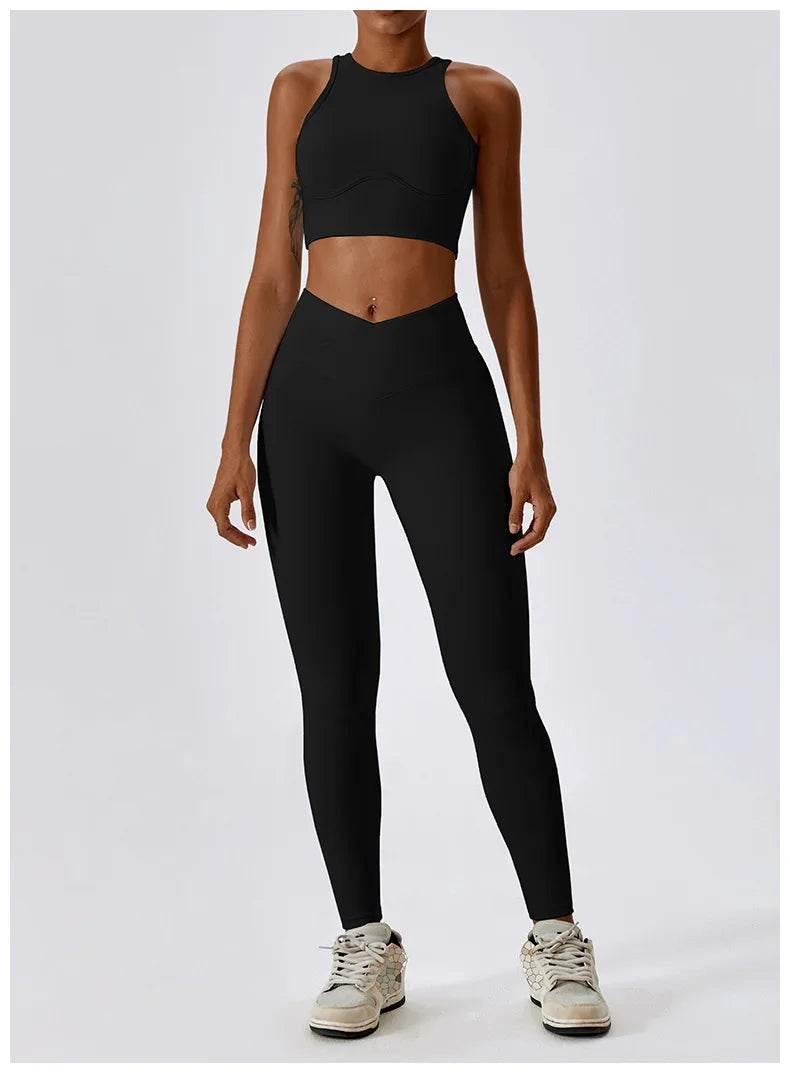 2PCS Seamless Yoga Set Gym Clothes Sportswear Yoga Suits For Women Fitness Rib Tracksuits Sports Bra Gym Leggings Sports Suits - Empire P.E