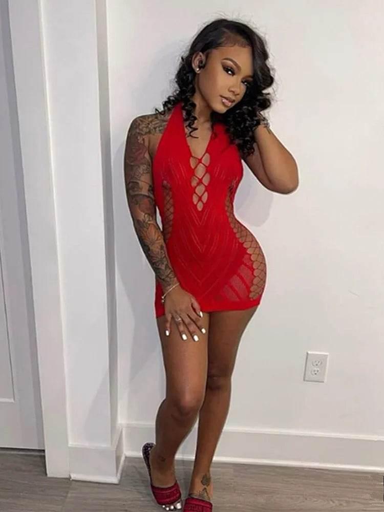 Transparent Lace Short Dress Backless Hollow - Empire P.E