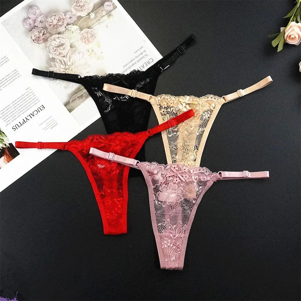 Sexy G String 4 Pcs Mix Adjustable Hollow Out Lace Thongs for Women - Empire P.E
